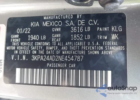 2022 Kia Rio S from USA, damaged, VIN 3KPA24AD2NE454787